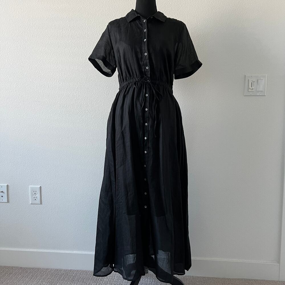 J Crew Cerise Shirt Dress In Ramie Size 8 Black